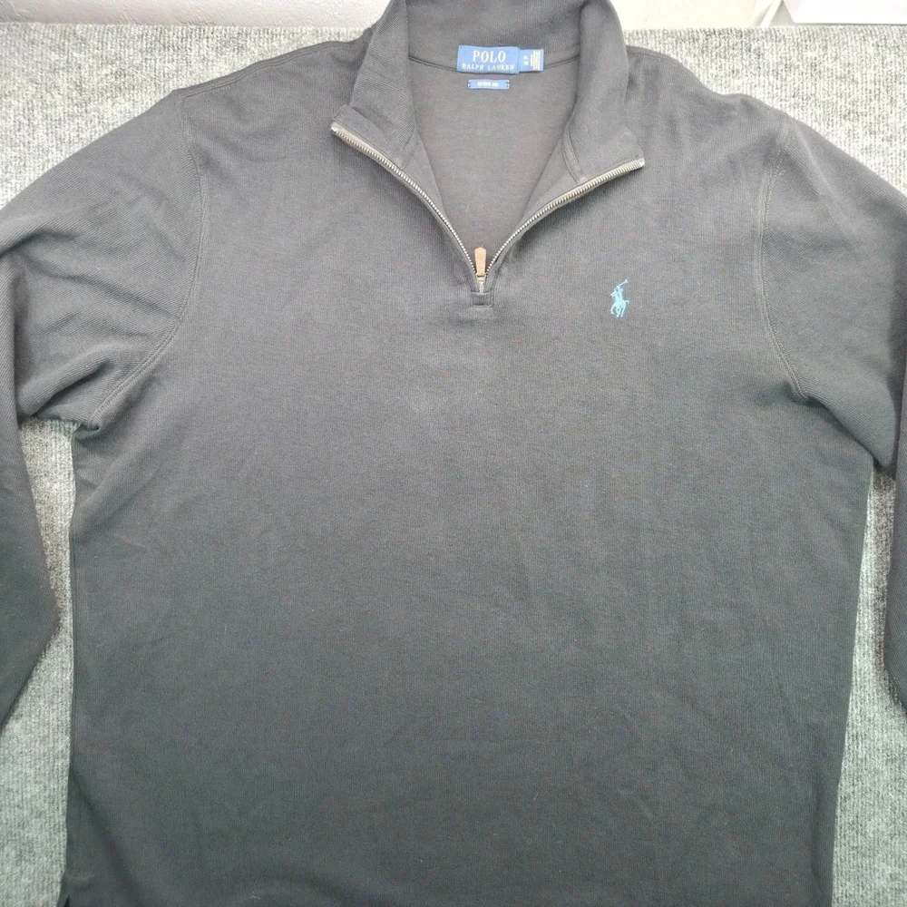 Polo Ralph Lauren Quarter Zip Mens XL Black Cotton‎ Estate Rib Pullover Sweater